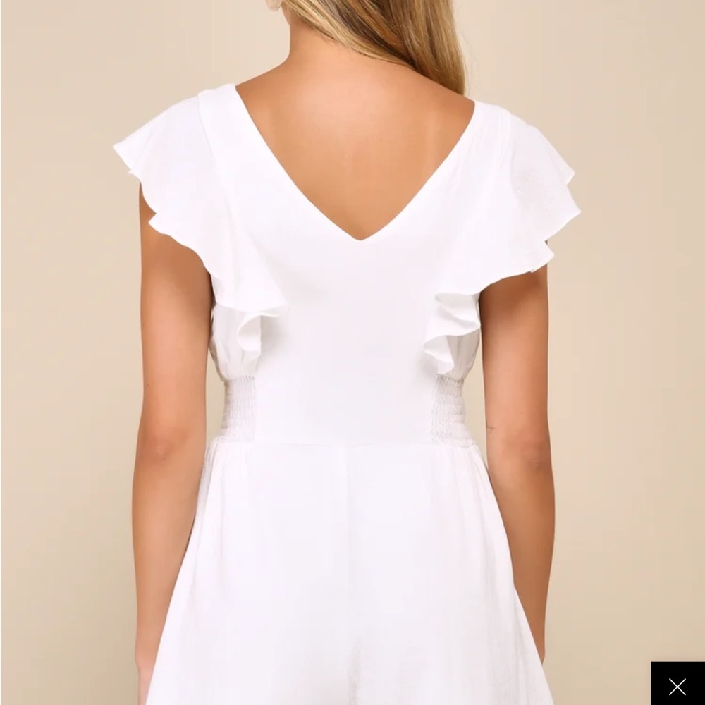 White Ruffled Button-Front Romper - image 3